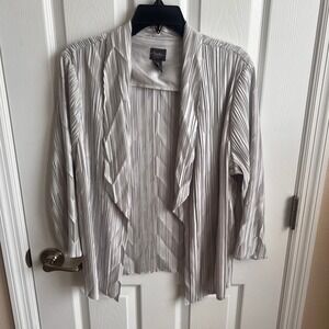 Traveler's Collection Chico's Pleated Open Front Silver Jacket Size‎ 3 (XL)
